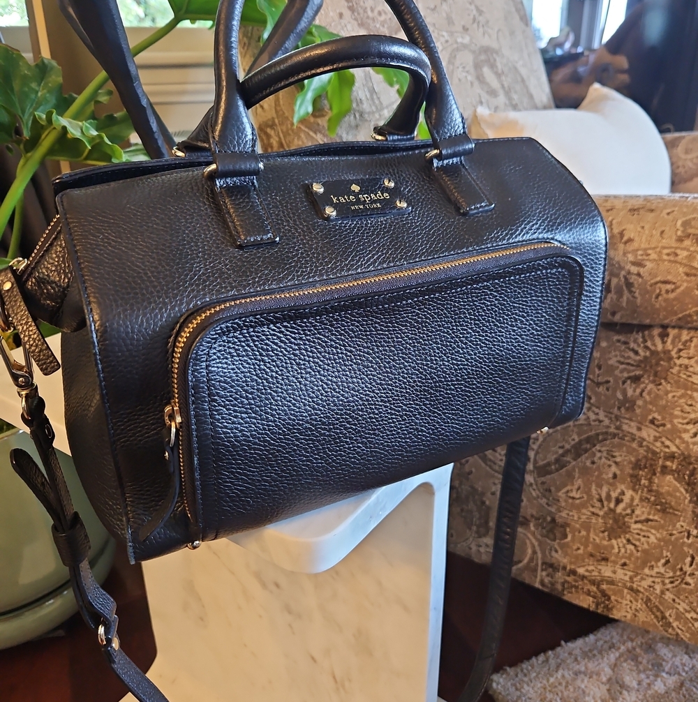 kate spade Black Pebbled Leather Satchel with Gold Hardware